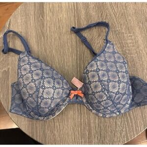 Victoria Secret Lined Perfect Coverage Bra 34B Blue Lace Underwire